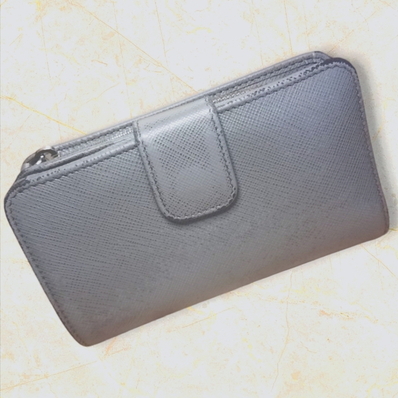 Prada Tri Color Saffiano Leather Wallet Greyish/Blue & Pink/Tan w/C.O. 🌸 - Picture 11 of 13